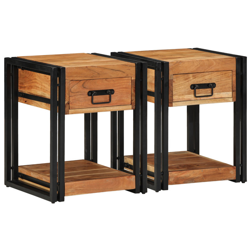  Bedside Cabinets Set Of 2 Brown Solid Acacia Wood