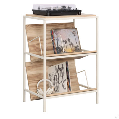 Rangement décoratif avec tablettes inclinées, finition acacia