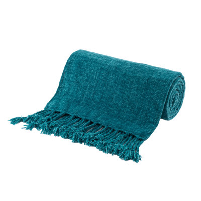 Chenille Velvety Throw Blanket, Decorative Fringe Throw Blanket for Bed 50"x60"