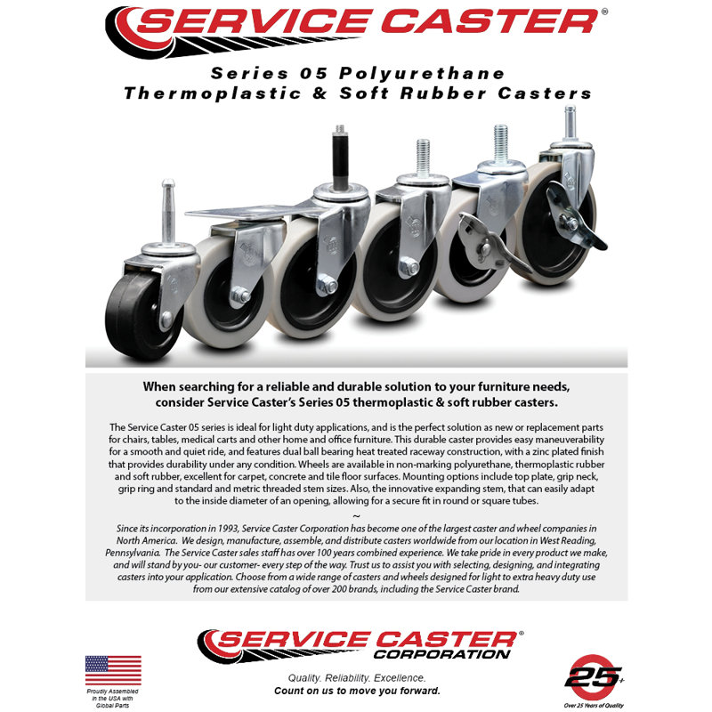 5" Zinc-Plated Swivel Casters with Brakes - Set of 4