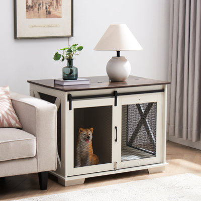 Cage pour chien avec enceinte en métal et cloison réglable, intérieur blanc pour porte coulissante pour animaux de compagnie