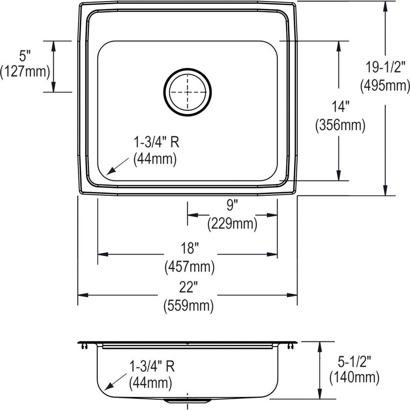 Évier de cuisine à montage sur plan L 19 po x l 19,5 po Lustertone, 3 trous