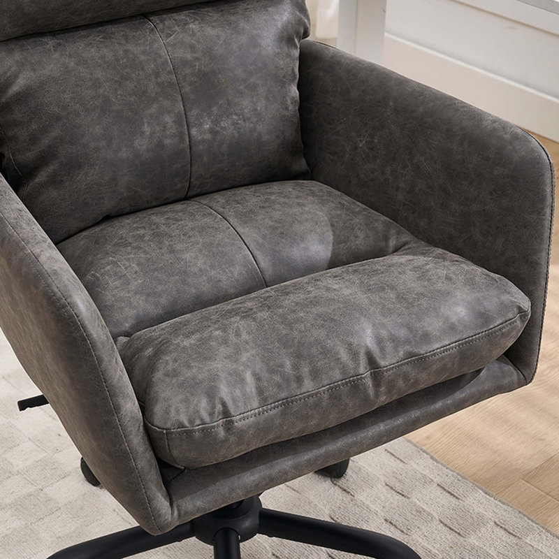 Chaise de bureau réglable en similicuir artificiel avec base noire, Gris