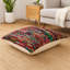 Housse de coussin rouge / multicolore tissée à la main avec matériaux abstraits recyclés-2112258580