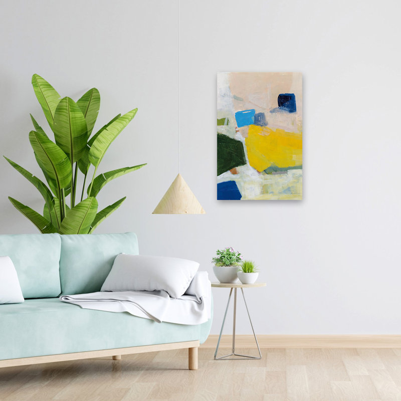 Tout n'est pas perdu - abstrait, bleu, beige, vert foncé, H 24 po x l 16 po