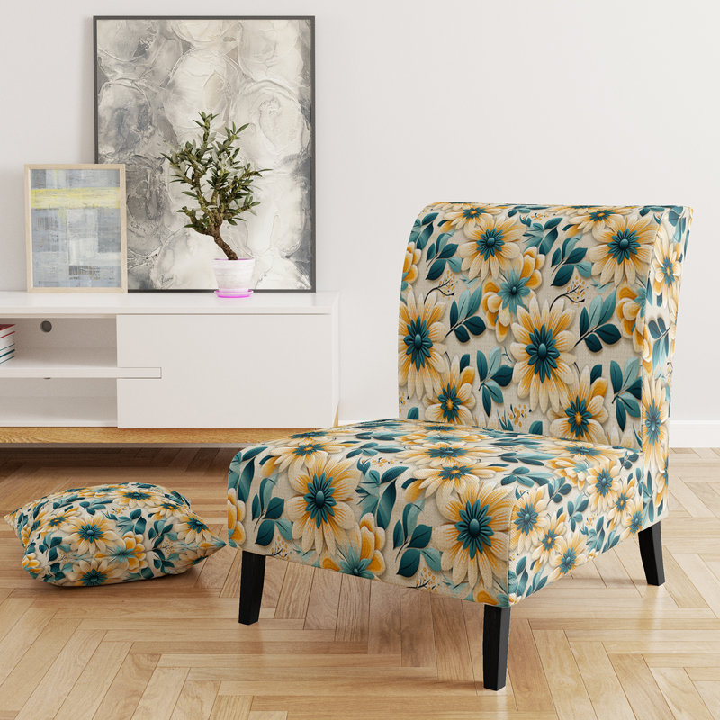 Fauteuil de chambre Coral Timeless Garden Flourish - & Eclectic Accent, Jardin zen tranquille jaune et bleu