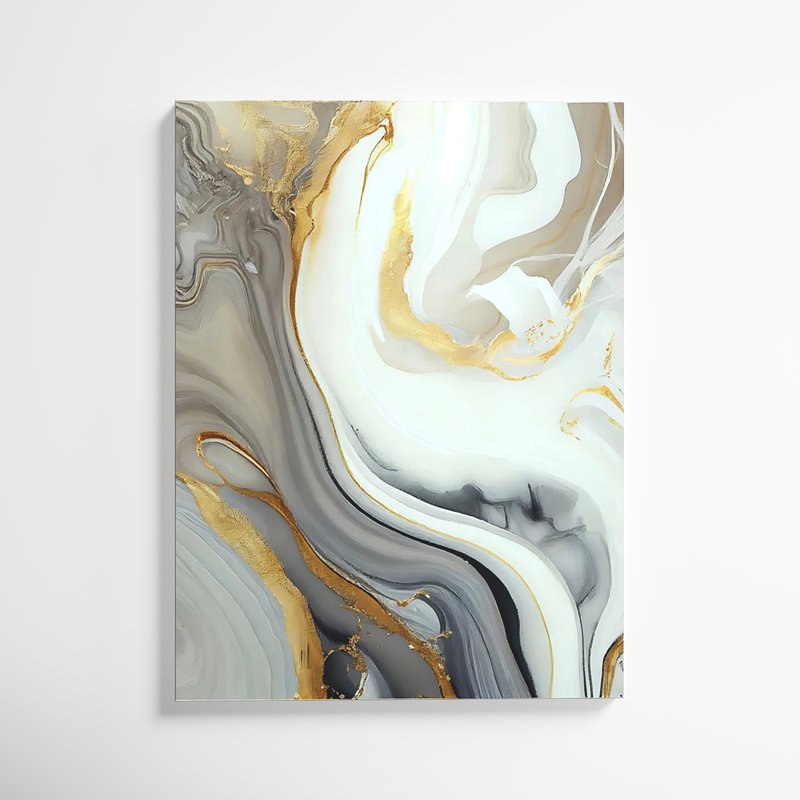 Marbre blanc et or abstrait III - impressions sur toile de marbre abstrait, H 40 po x l 30 po, Toile tendue, Sans cadre