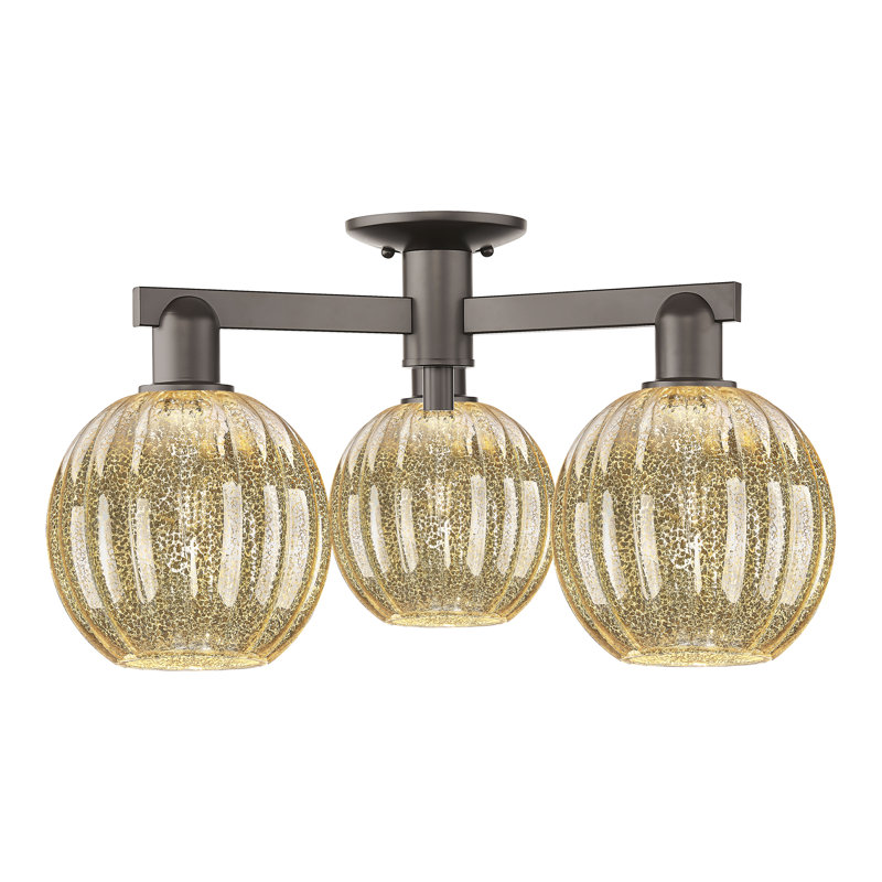 Preston 3 Light Globe Shade Semi-Flush Mount, Oil Rubbed Bronze, Mercury