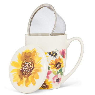 Sunflowers & Bees Strainer, Lid And Mug