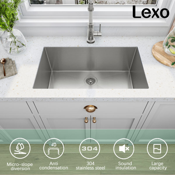 Lexo 30'' L Undermount Single Bowl Stainless Steel Kitchen Sink