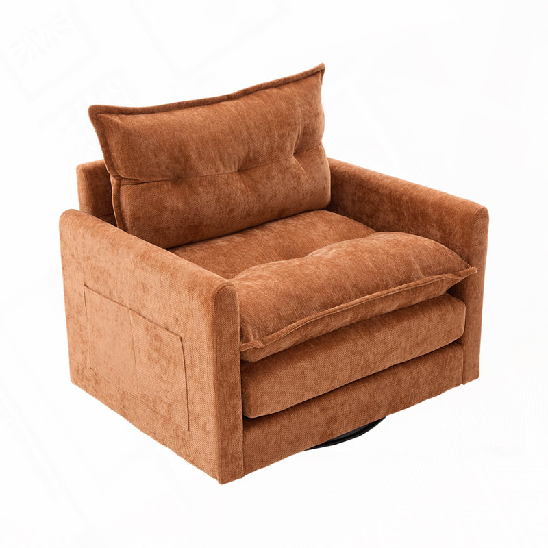 36.3" Chenille Rotatable Upholstered Sofa Chair With Side Pockets, Orange
