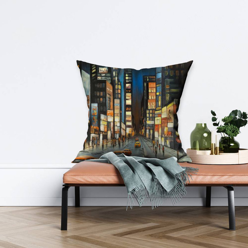 View on times square - 26"x26" Throw pillow cover - Poly twill - Print on demand, Pillow Cover Only - No Insert
