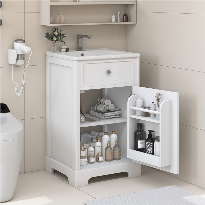 Meuble-lavabo de 20 po avec lavabo, armoire de salle de bain avec porte à fermeture douce, support de rangement et tablette réglable, blanc (ancien numéro de référence: WF531249AAK)