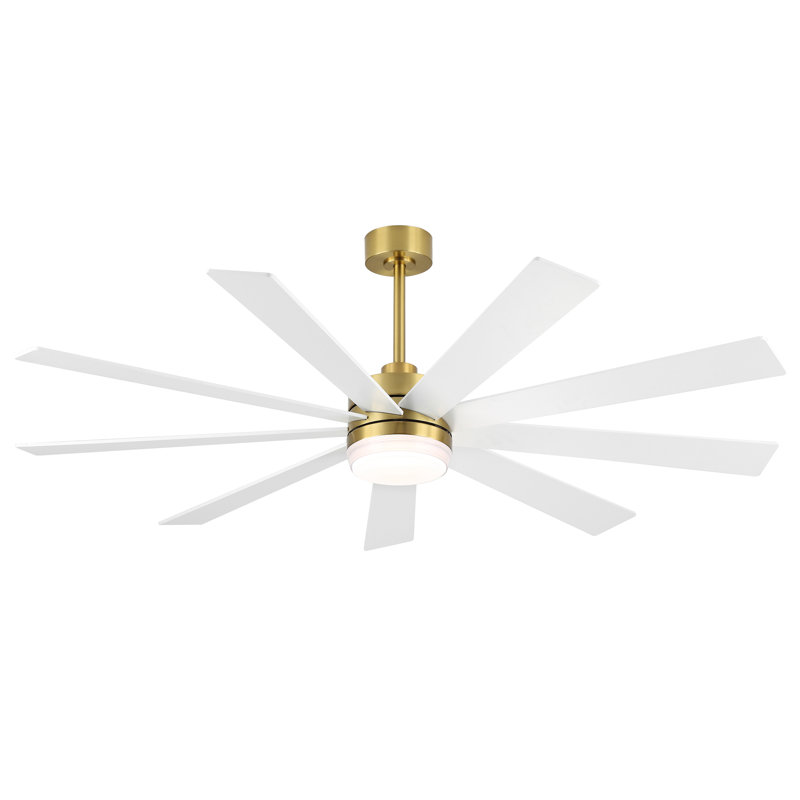 Ventilateur de plafond 9 pales avec éclairage à DEL et télécommande Veun, Nickel avec pales argent, 84 po de largeur