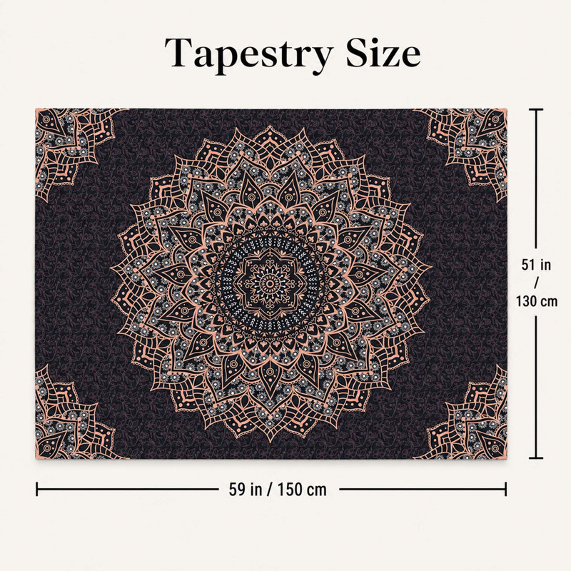 Tapisserie noire Mandala, conception psychédélique bohémienne pour chambre à coucher et salon