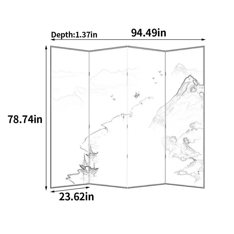 Nouvel écran de cloison de style chinois, H 78,74 po x L 94,49 po