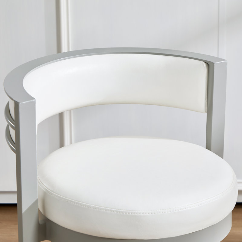 Ayala Rowan 26.6" Modern Swivel Leather Counter Stool withCurved Back and Metal Frame, Beige