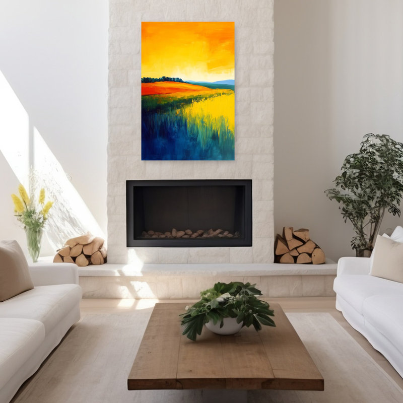 «Vibrant Abstract Landscape», art dramatique abstrait coloré, paysage naturel, 48" H x 32" W
