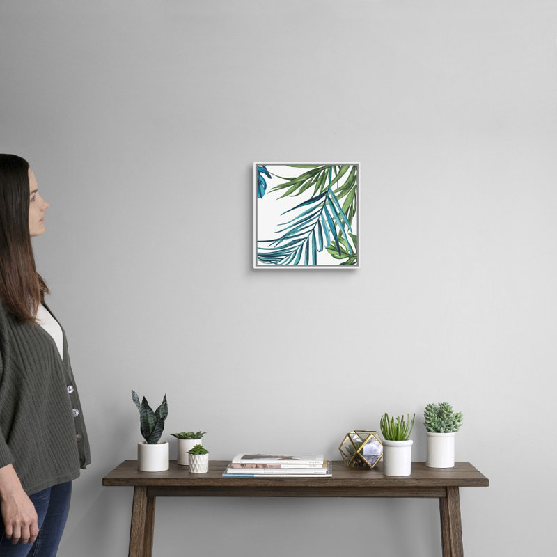 Reproduction d’art sur toile, "Palm Leaves III" par Eva watts, Cadre blanc, H 14 po x l 14 po x P 1,75 po
