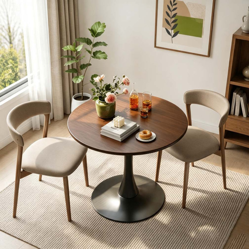 Modern Round Dining Table, Walnut