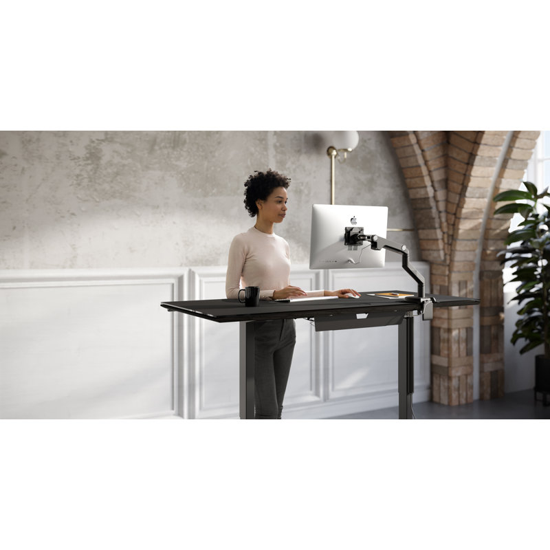 Sequel 20 Glass Top Metal Base Writing Desk, Charcoal Stained Ash, 24" H x 66" W x 30" D