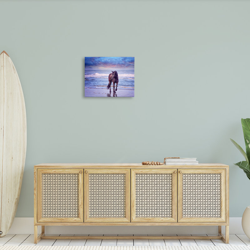 Wild Horse on Beach Blue Sunset Canvas Print