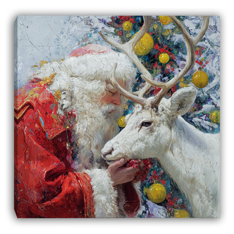 Père Noël et le renne blanc sur toile tendue