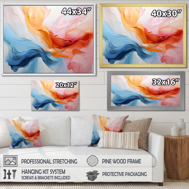 Rose et bleu apaisant tourbillonnant I - art mural abstrait, Toile tendue, H 30 po x l 40 po x P 1,5 po