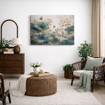 Lotus Flowers Artwork, Water Garden Pictures, Framed Canvas Giclee Print Wall Art