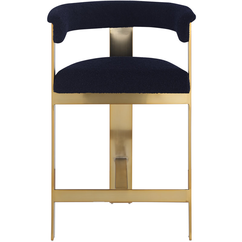 Romeo 26'' Counter Stool, Navy Boucle Fabric, Brushed Gold
