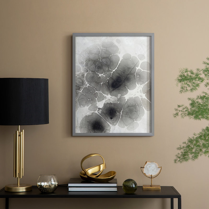 Marbling XI Framed Print - Solid Wood, Gray, 15" H x 12" W