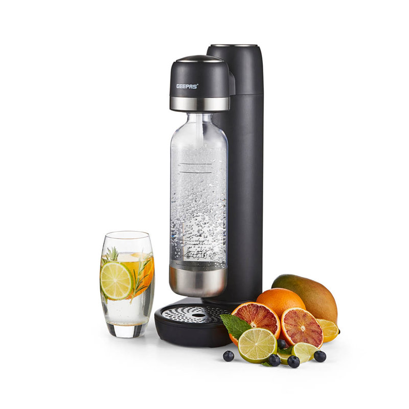 GEEPAS 900ML Soda Maker, Sparkling Water Maker, BPA Free PET 900ML Bottle, Black