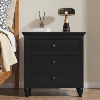 28" Nightstand with 3 Drawers & Rubber Wood Legs