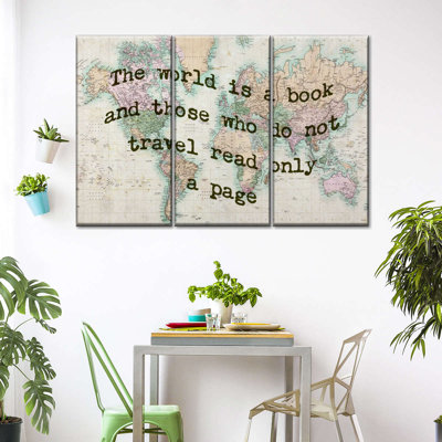" World Is A Book Multi Piece Canvas Print " by Tess P 3 - Pieces