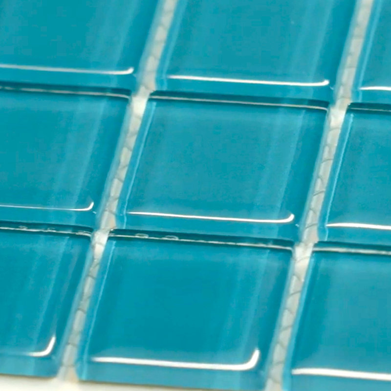 1" x 1" Polished Glass Mosaic Tile, Sea Blue