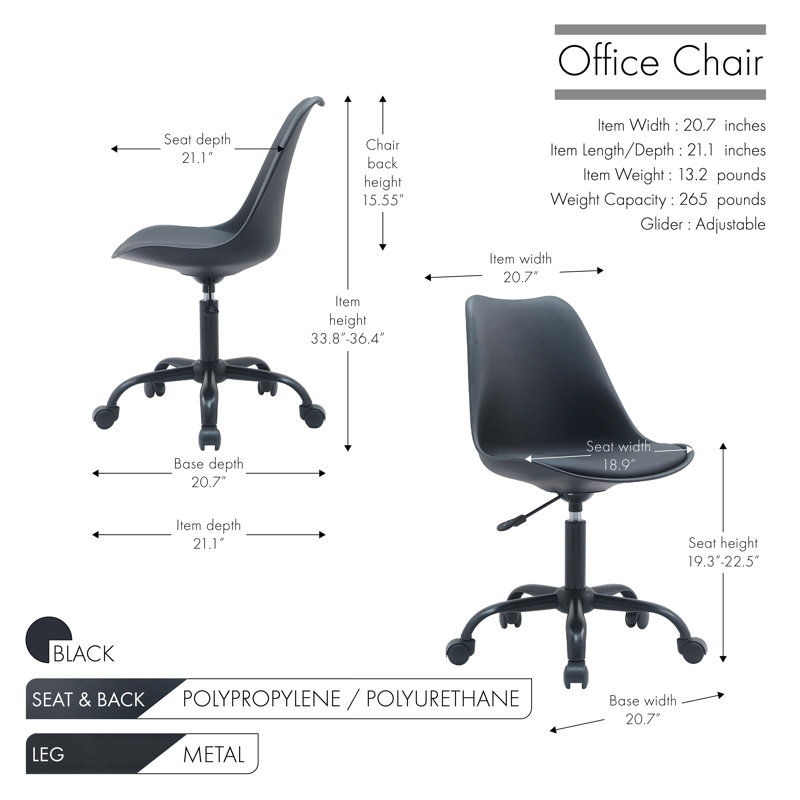 Chaise de bureau Beppina, Noir