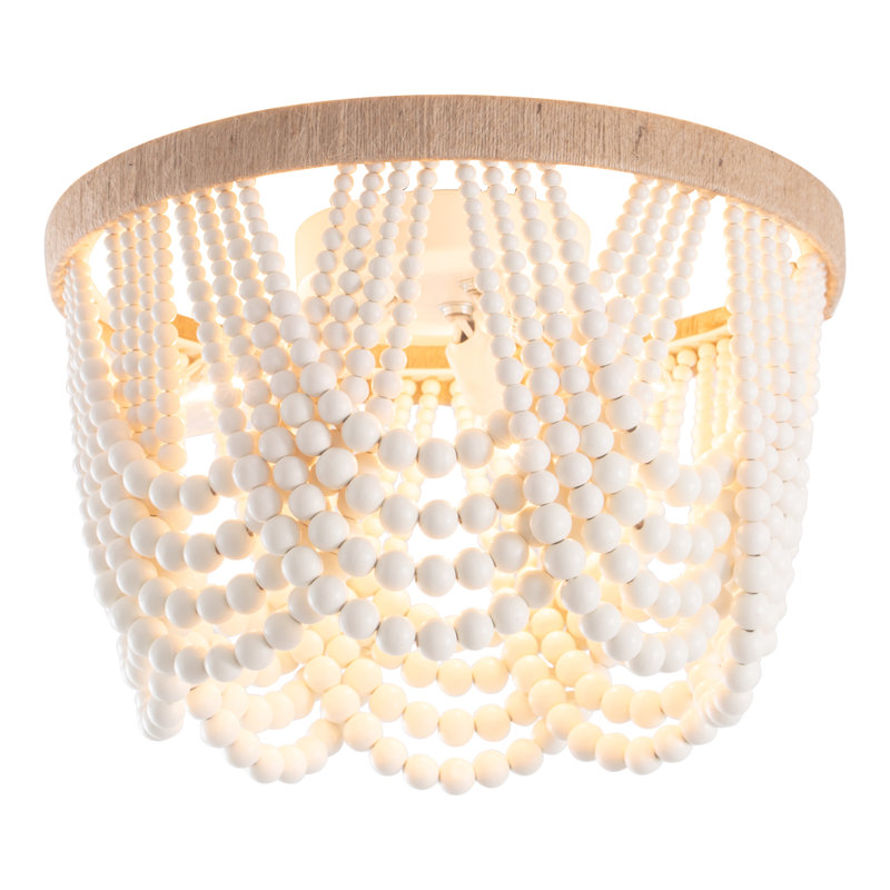 3 - Light 12.6" Unique/Statement Flush Mount Bohemia Wood Beaded Ceiling Light