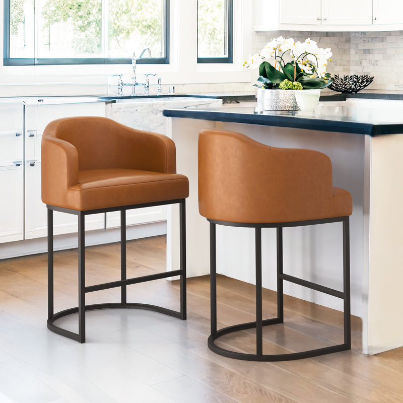 Alyce Upholstered Counter Stool, Yellowish Brown/Faux Leather