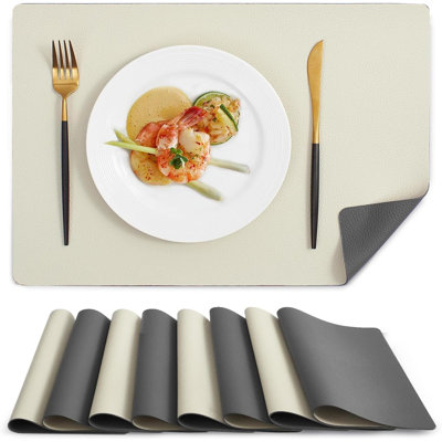 Vinyl Placemats Set Of 8 Heat Resistant Place Mats 100% Waterproof Washable & Wipeable Faux Leather Reversible Table Mats For Kitchen Dining Party Indoor Outdoor