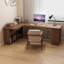 Bureau en bois massif en forme de L brun noyer avec 3 tiroirs-121082347-121082346