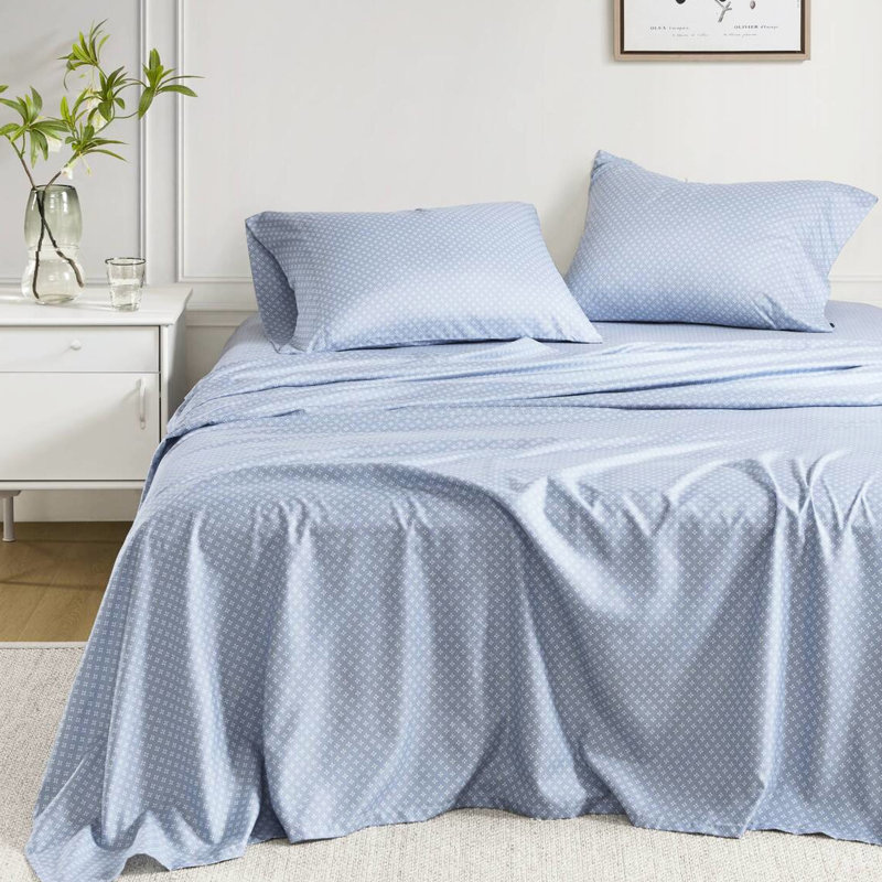 Grand lit dans un sac avec édredon floral et draps bleu, microfibre douce, convient au matelas de 16 po, rembourrage lavable, impression d'aquarelle, jusqu'à