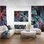 Motif floral turquoise et rouge, impression sur toile tendue-18266296