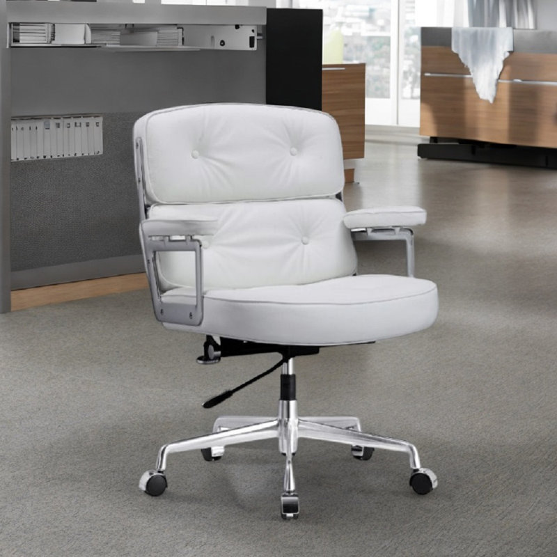 Astrahan Leather Tufted Office Chair, White