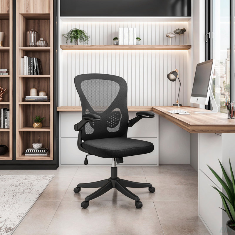 Chaise de bureau en filet noir avec support lombaire et accoudoirs relevables Techni Mobile