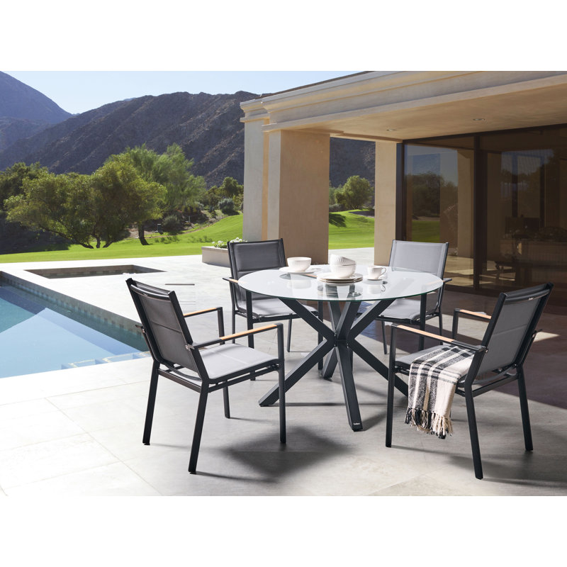 MALETTO/BUSSETO 4 -Person Glass Dining Set, Black, Black