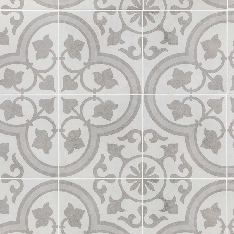 Cascais 9x9 Matte Porcelain Tile, Silver Ornate