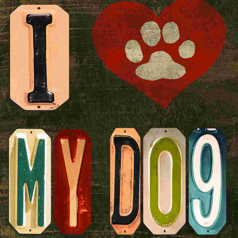 «I Love My Dog», art textuel sur toile tendue, H 12 po x l 12 po x P 1,25 po