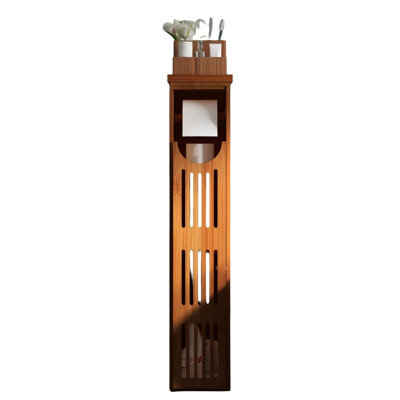 Bamboo Toilet Paper Holder with Storage, Bathroom Toilet Paper Storage Cabinet, Small Bathroom Storage Cabinet for Small Spaces, Slim Bathroom Storage Cabinet, (Brown)