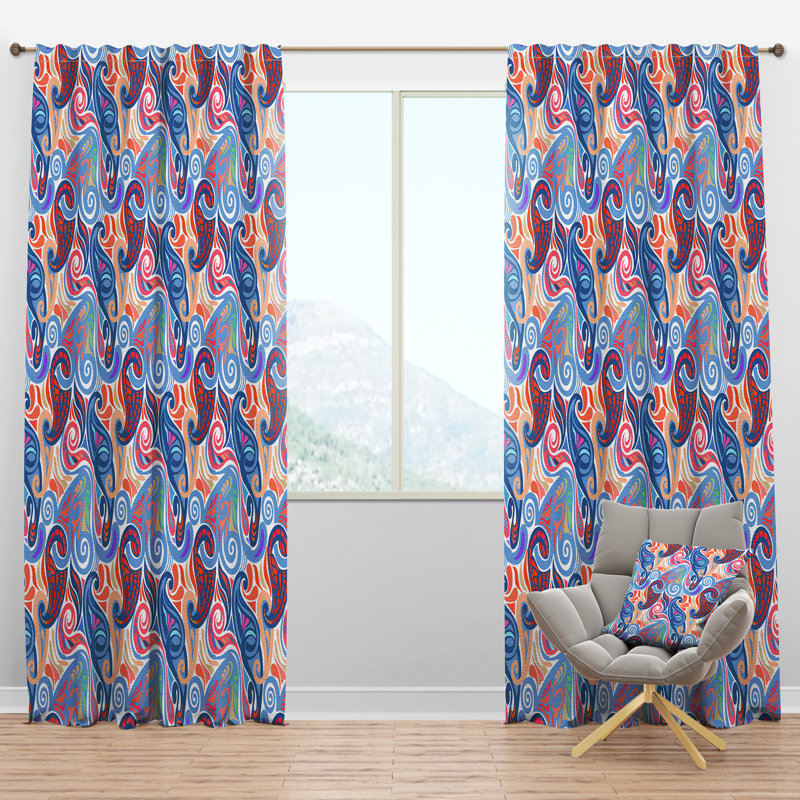 Panneau de rideau simple semi-diaphane avec passe-tringle Paisley, l 52 po x L 120 po