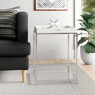 Glass Tray Top End Table with Storage